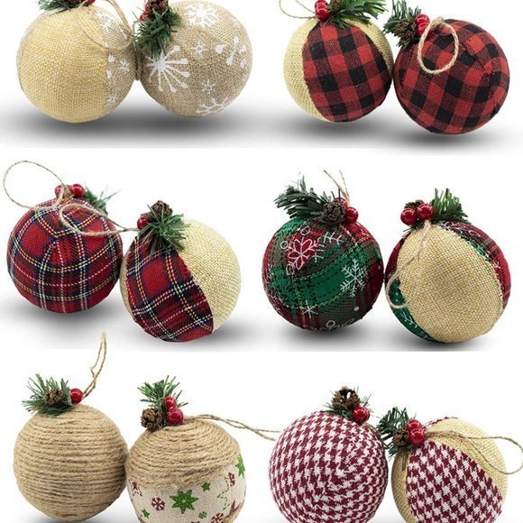 NEW Christmas Burlap Farmhouse Christmas Ornaments NWT‎ 12 pcs - Picture 2 of 10